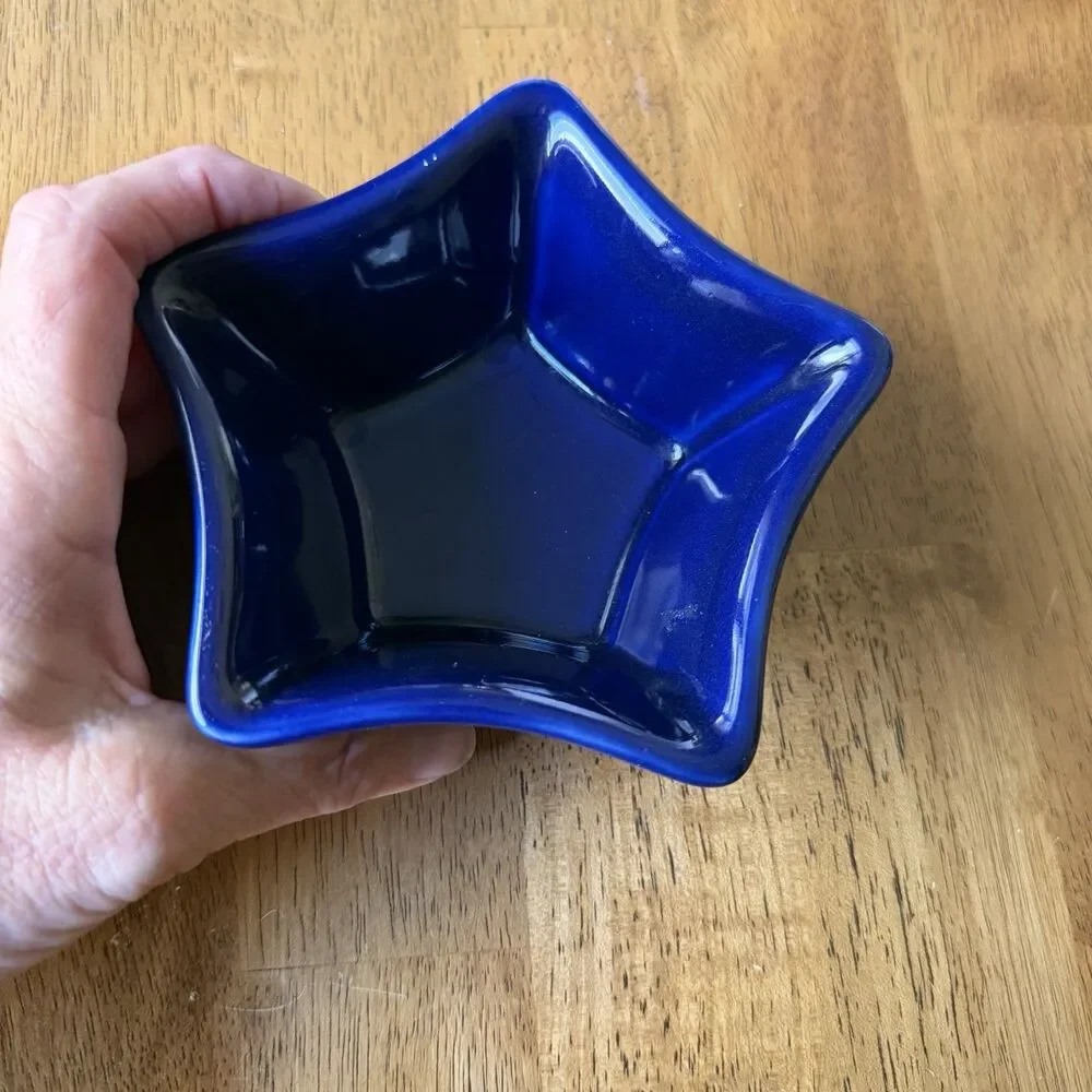 Longaberger Pottery Cobalt Blue Star Dish Proudly American Ramekin Dip Candy USA